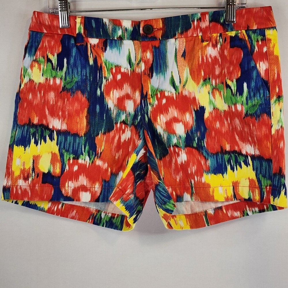 Merona Shorts Womens Size 8 Floral Red and Blue Flat Front With Pockets